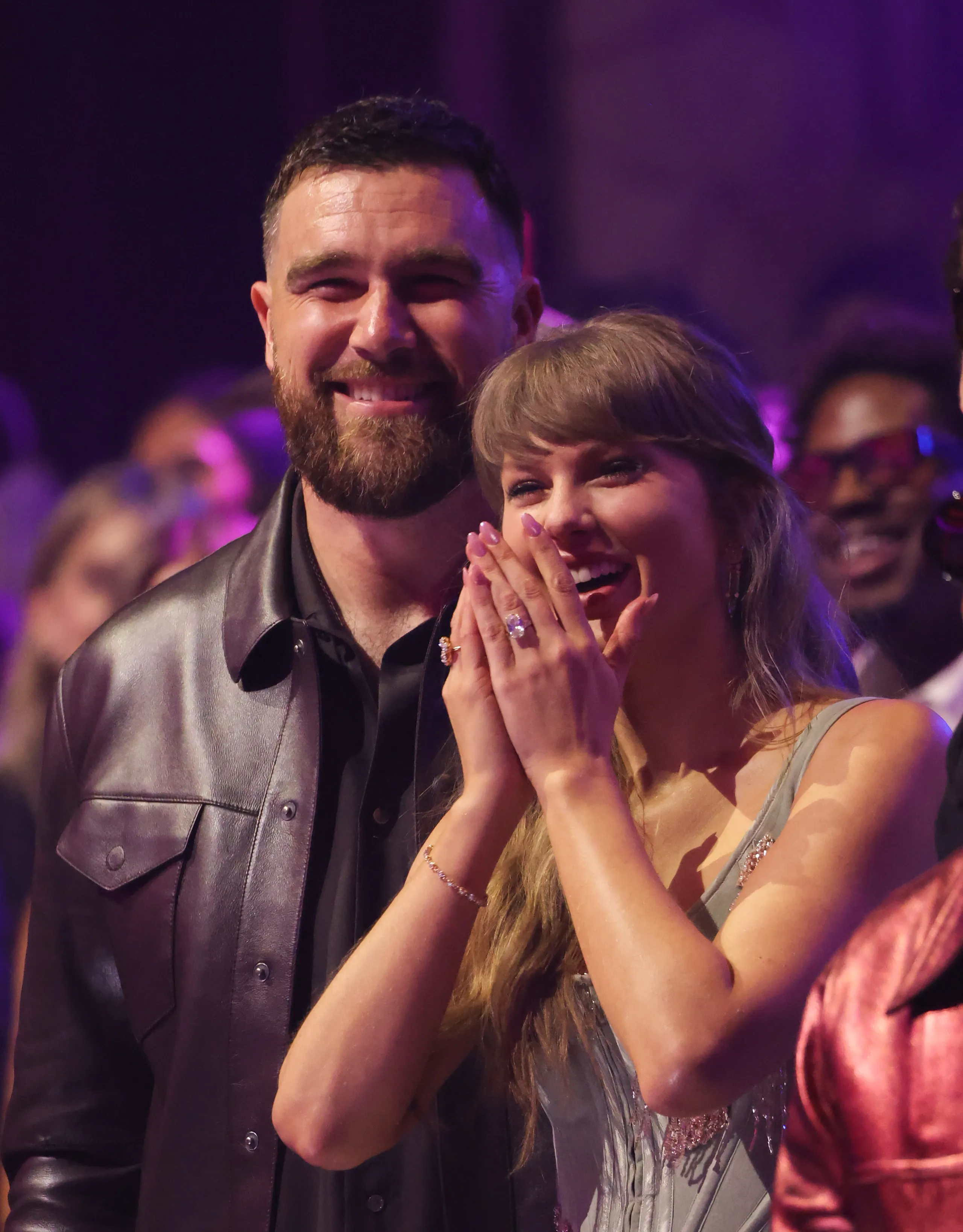 Travis Kelce and Taylor Swift attend the 2026 iHeartRadio Music Awards at Dolby Theatre on March 26 2026 in Los Angeles...
