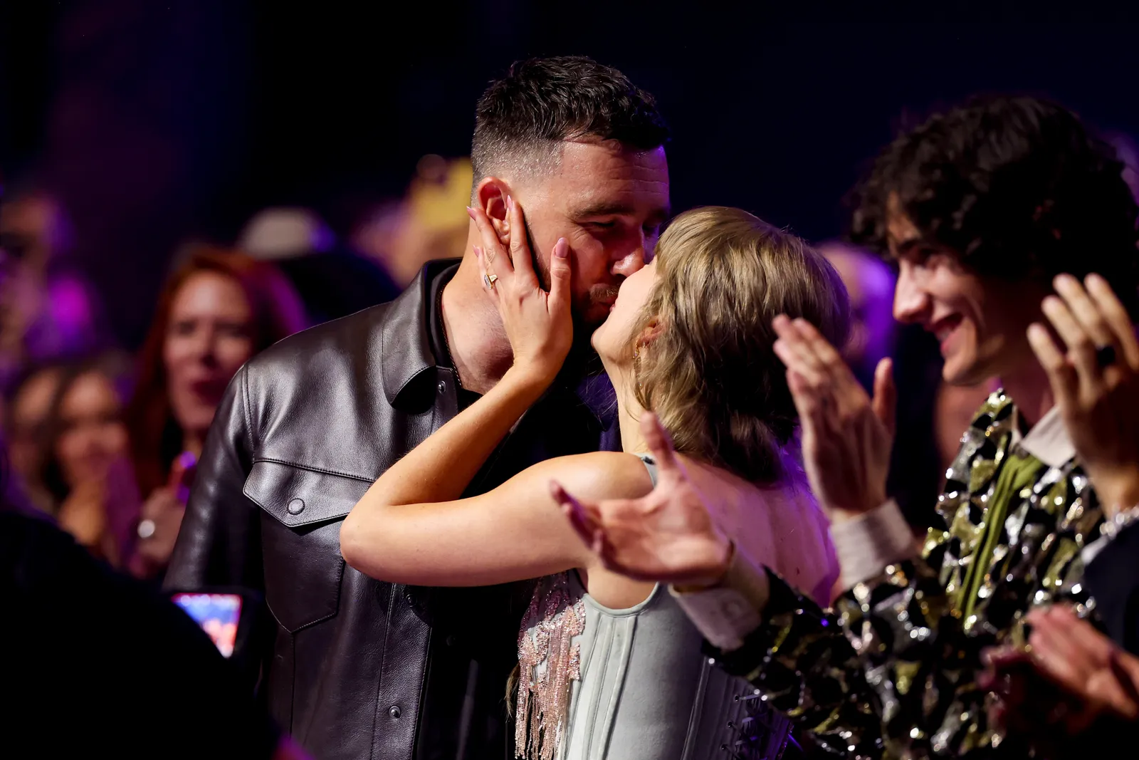 Travis Kelce and Taylor Swift at the 2026 iHeartRadio Music Awards held at Dolby Theatre on March 26 2026 in Los Angeles...