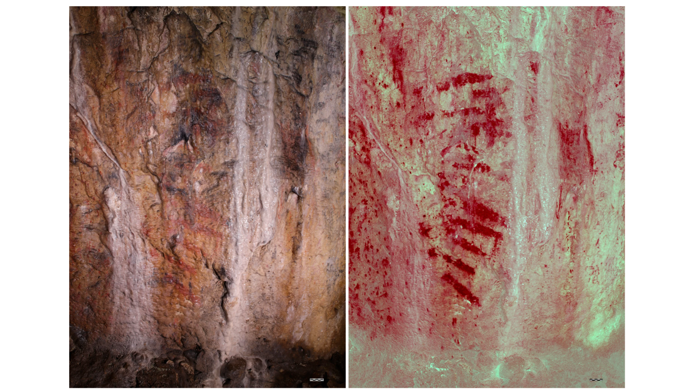 two views of a rock art panel