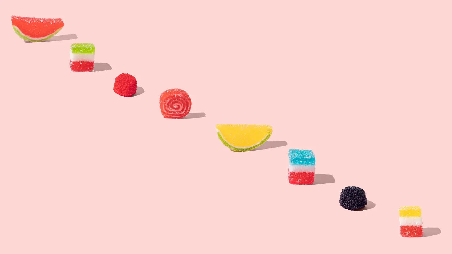 small sugar-free candies in a row