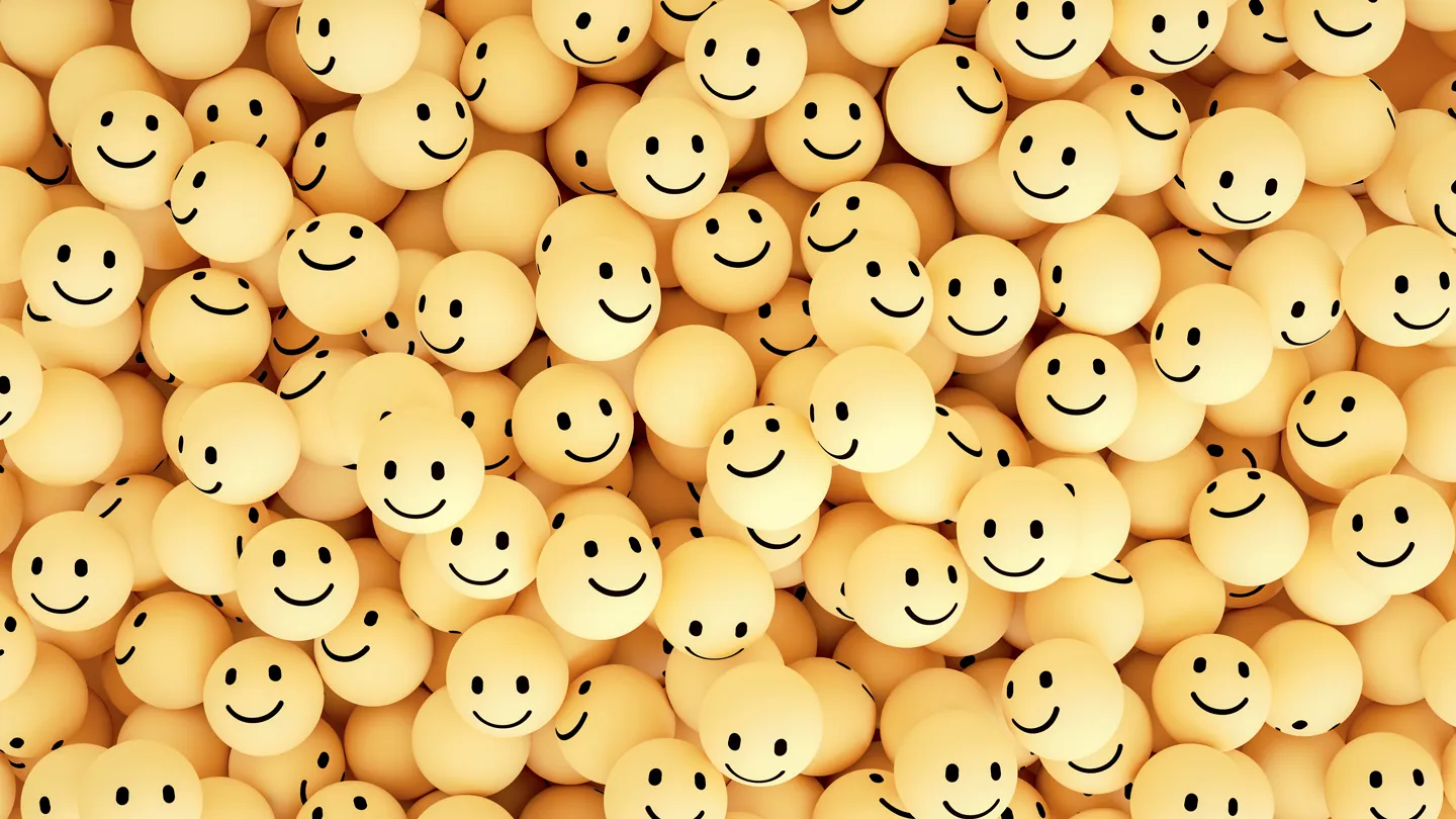 large group of smiley faces emojis 3D overwhelming concept of positivity happiness too much