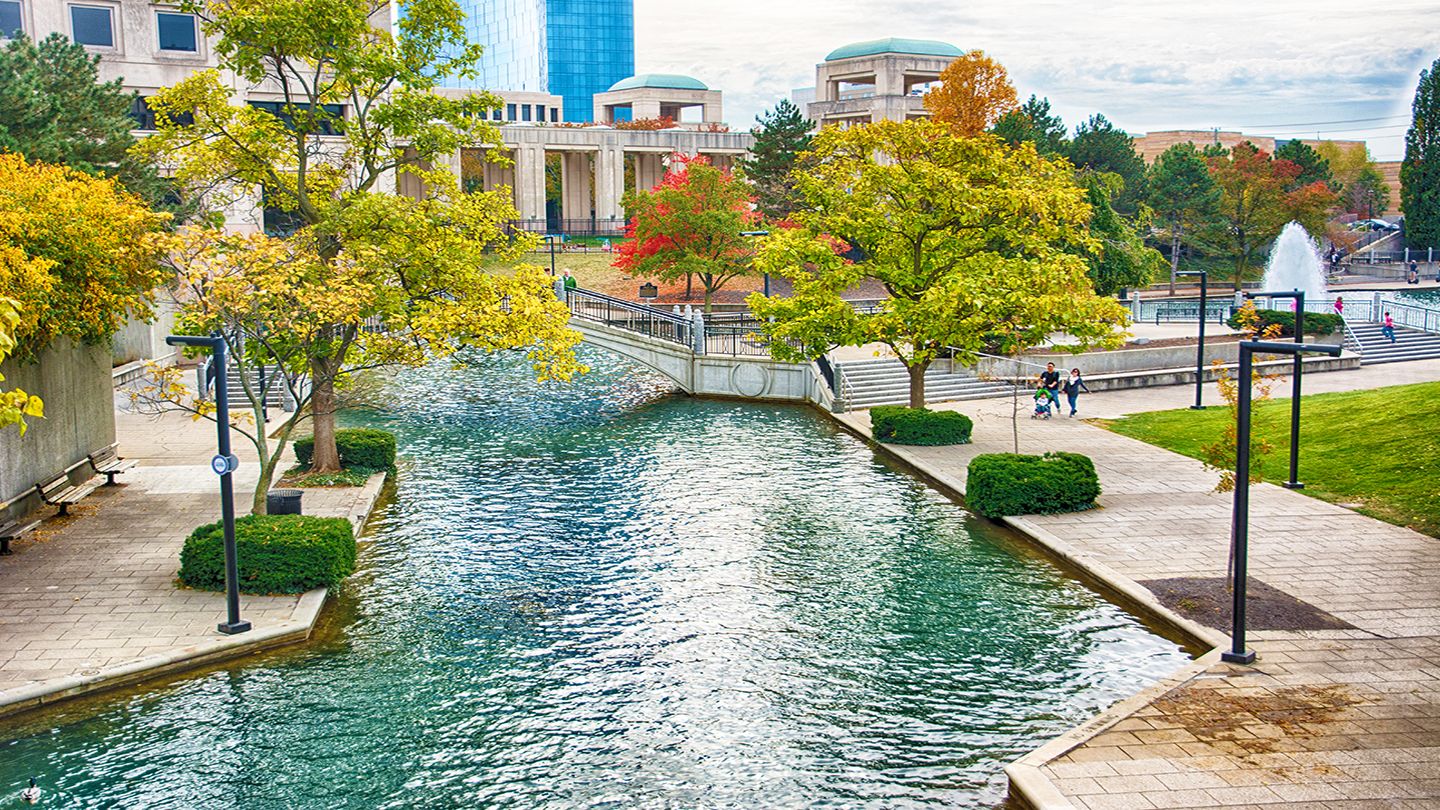 The Canal Walk in downtown Indianapolis, Indiana is part of the Indiana Central Canal, and runs through White River State Park.