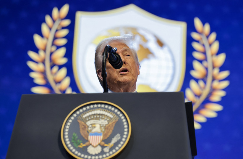 US President Donald Trump speaks, during a charter announcement for his Board of Peace initiative, in Davos, Switzerland, January 22, 2026
