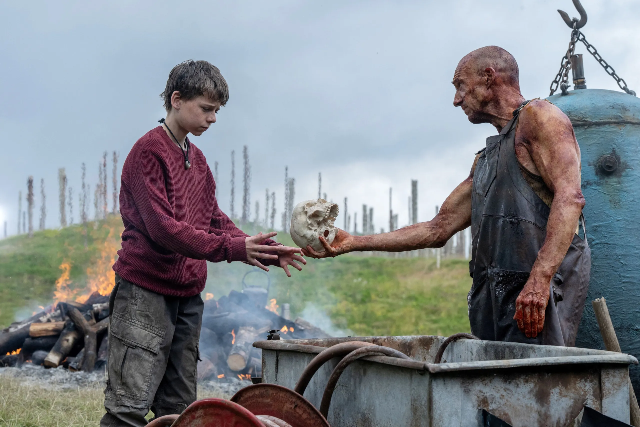 Alfie Williams and Ralph Fiennes in '28 Years Later.'